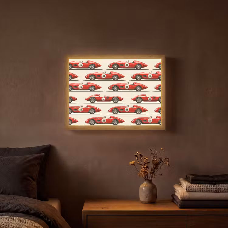 Raceauto - Retro - Rood Light Box met batterij (Wandlamp) middel 907 -sfeer4