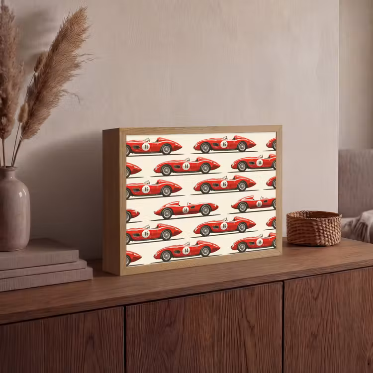 Raceauto - Retro - Rood Light Box met batterij (Wandlamp) middel 907 -sfeer2