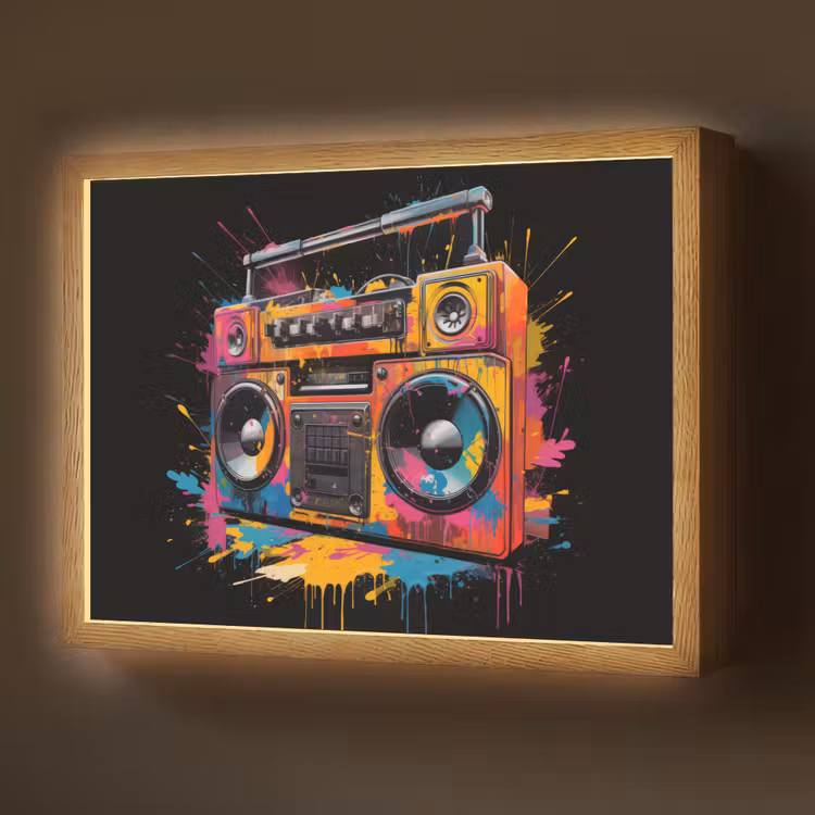 Radio - Graffiti - Box - Kleuren - Zwart Light Box met batterij (Wandlamp) middel -z3d_website
