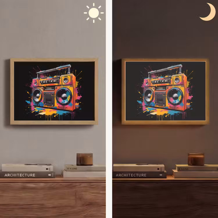 Radio - Graffiti - Box - Kleuren - Zwart Light Box met batterij (Wandlamp) middel -sfeer3