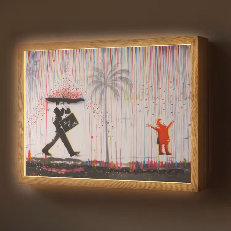 Regen - Graffiti - Man - Banksy Style Light Box met batterij (Wandlamp) middel -z3d_website