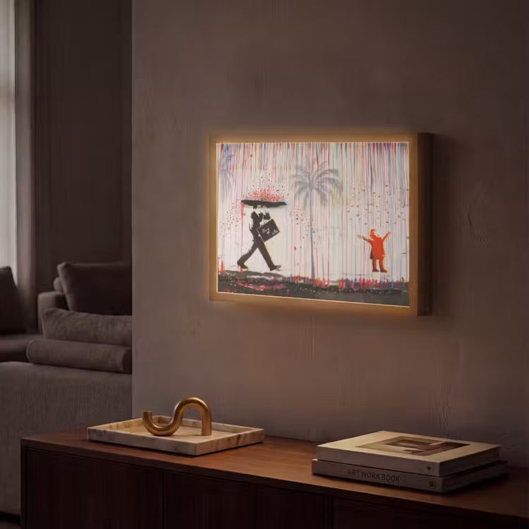 Regen - Graffiti - Man - Banksy Style Light Box met batterij (Wandlamp) middel -sfeer1
