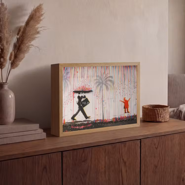 Regen - Graffiti - Man - Banksy Style Light Box met batterij (Wandlamp) middel -sfeer2