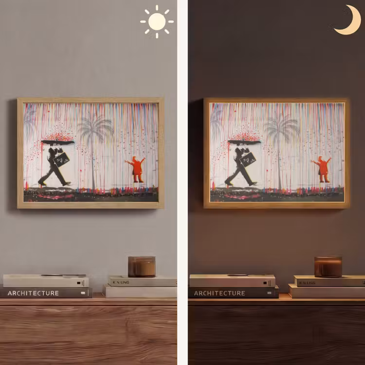 Regen - Graffiti - Man - Banksy Style Light Box met batterij (Wandlamp) middel -sfeer3