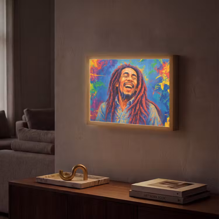 Regenboogkleuren - Man - schilderij Light Box met batterij (Wandlamp) middel -sfeer1