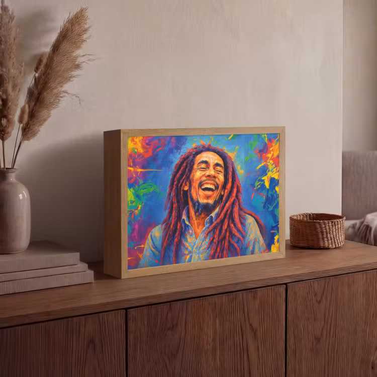 Regenboogkleuren - Man - schilderij Light Box met batterij (Wandlamp) middel -sfeer2