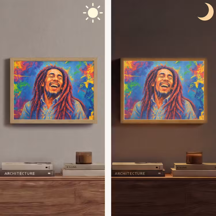 Regenboogkleuren - Man - schilderij Light Box met batterij (Wandlamp) middel -sfeer3
