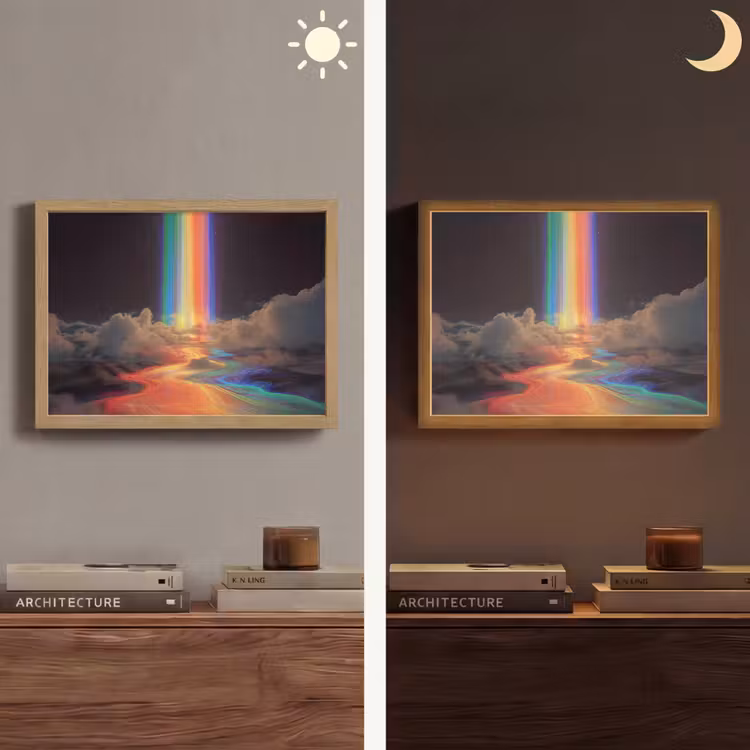 Regenboog - Verticaal - Sterrenhemel - Wolken Light Box met batterij (Wandlamp) middel -sfeer3