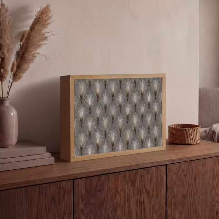 Waaierstralen - Goud - Antraciet Light Box met batterij (Wandlamp) middel 907 -sfeer2