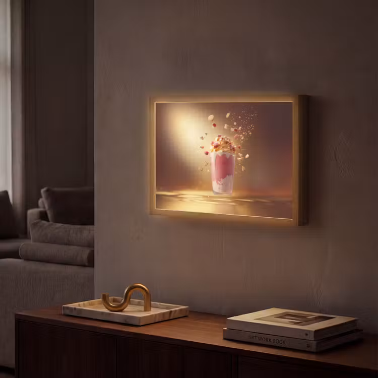 Framboos - Smoothie - Drinken - Roze Light Box met batterij (Wandlamp) middel -sfeer1