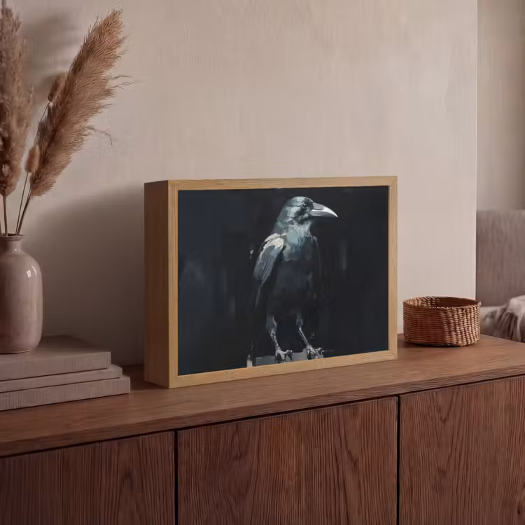 Raaf - Vogels - Zwart Light Box met batterij (Wandlamp) middel -sfeer2