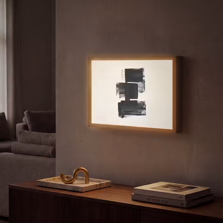 Rechthoeken - Penseelstreken - Abstract - Zwart Light Box met batterij (Wandlamp) middel -sfeer1