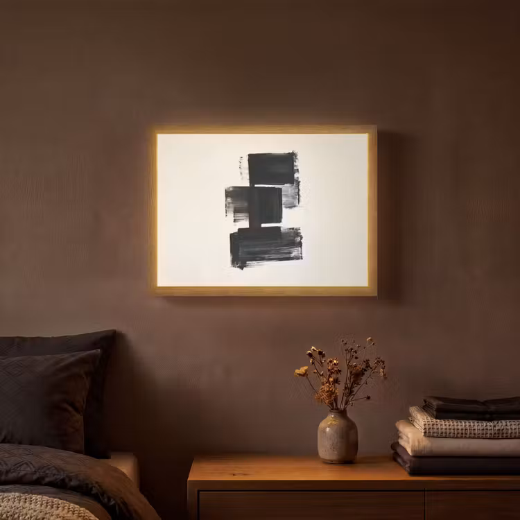 Rechthoeken - Penseelstreken - Abstract - Zwart Light Box met batterij (Wandlamp) middel -sfeer4