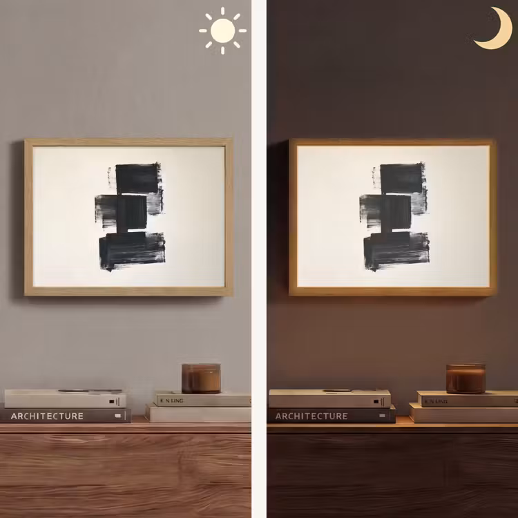 Rechthoeken - Penseelstreken - Abstract - Zwart Light Box met batterij (Wandlamp) middel -sfeer3