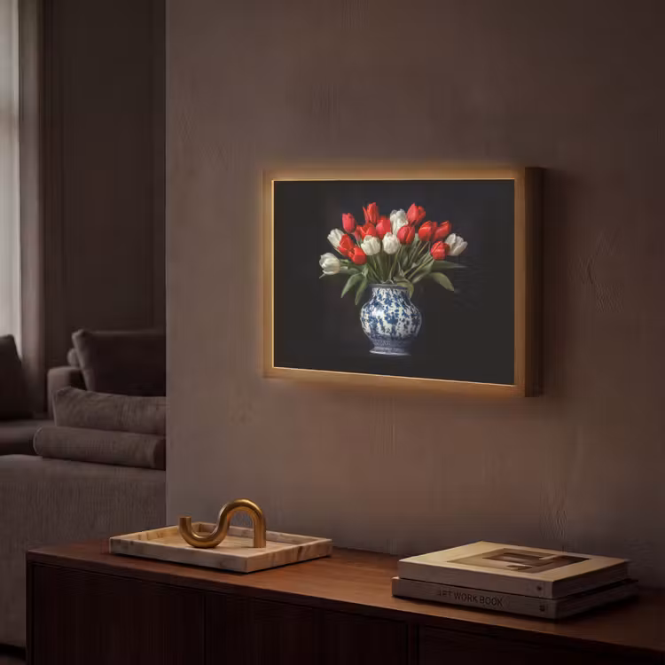 Rode - Bloemen - Tulpen - Vaas Light Box met batterij (Wandlamp) middel -sfeer1