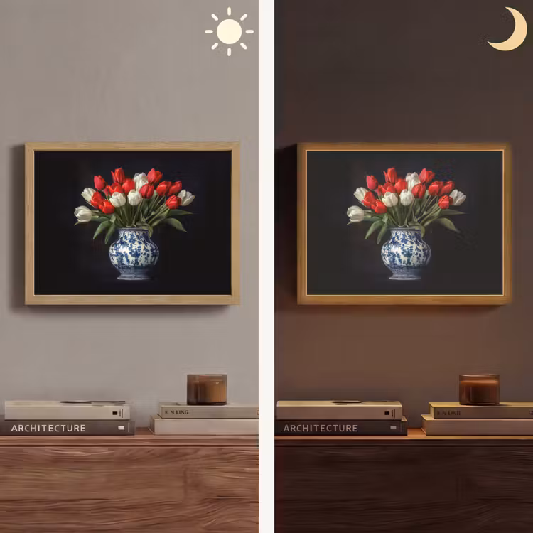 Rode - Bloemen - Tulpen - Vaas Light Box met batterij (Wandlamp) middel -sfeer3