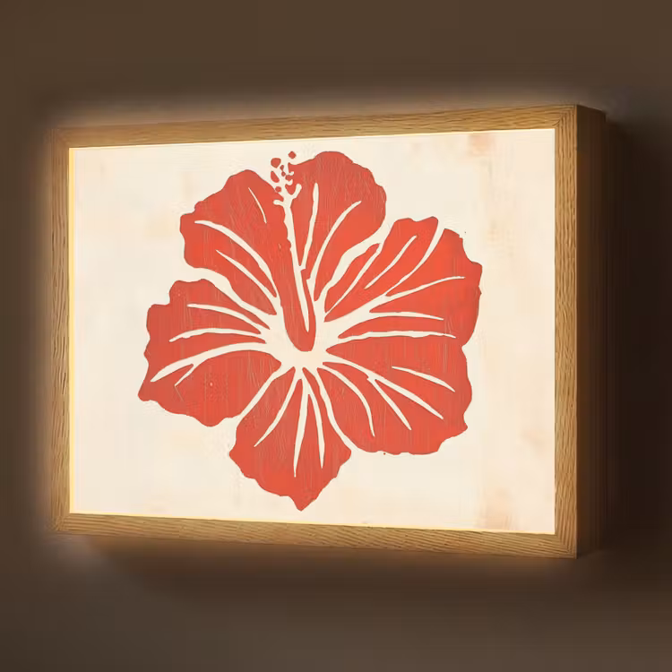 Rode hibiscusbloem - Textuur achtergrond - Beige Light Box met batterij (Wandlamp) middel -z3d_website