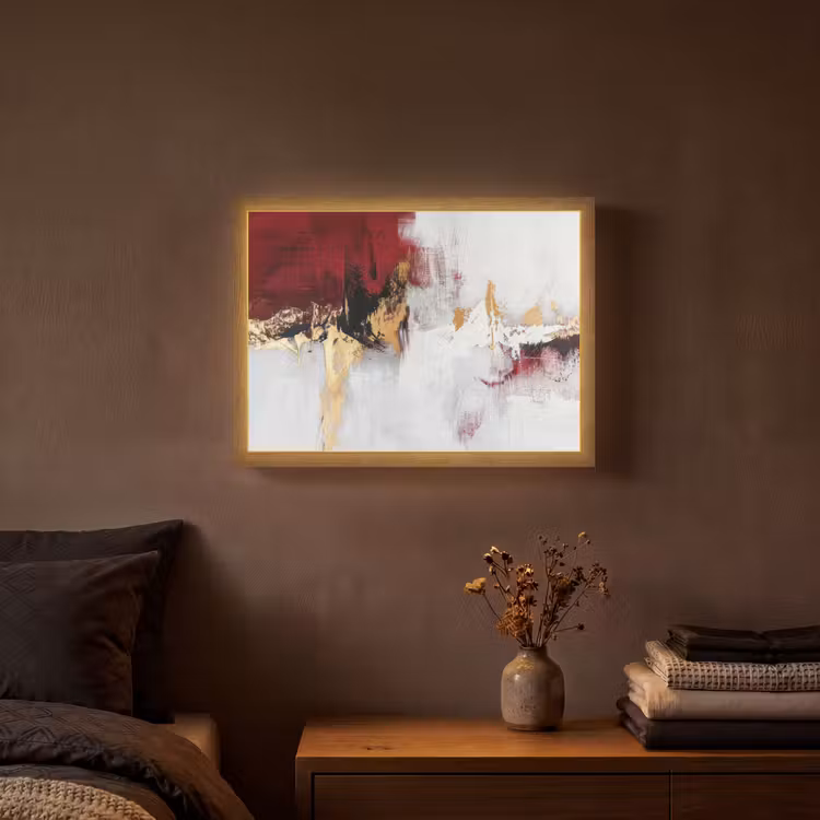 Rood - Marmer - Abstract - Goud - Modern Light Box met batterij (Wandlamp) middel -sfeer4