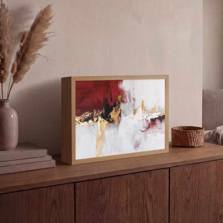 Rood - Marmer - Abstract - Goud - Modern Light Box met batterij (Wandlamp) middel -sfeer2