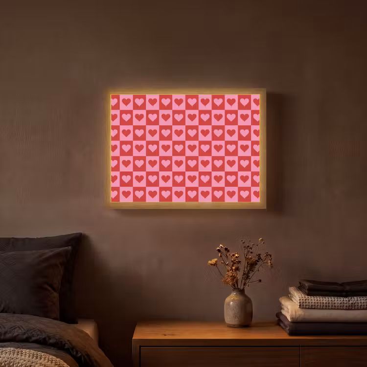 Rood - Roze - Schaakbord - Valentijn Light Box met batterij (Wandlamp) middel -sfeer4