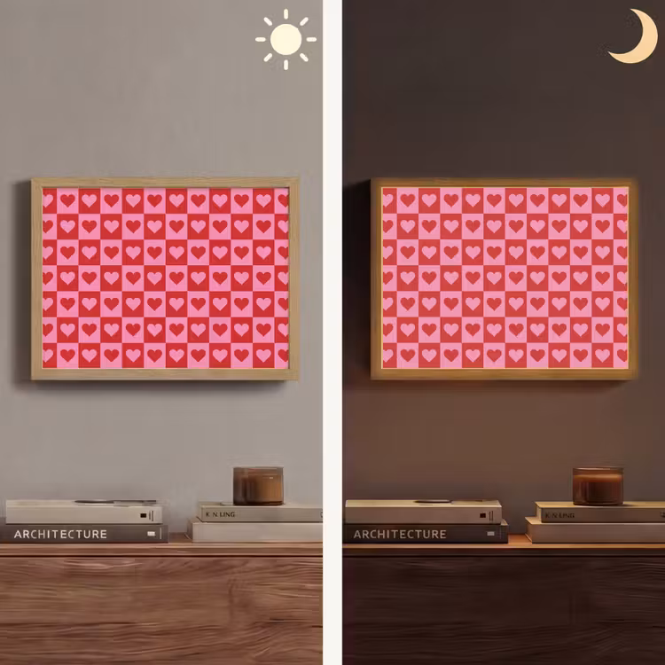 Rood - Roze - Schaakbord - Valentijn Light Box met batterij (Wandlamp) middel -sfeer3