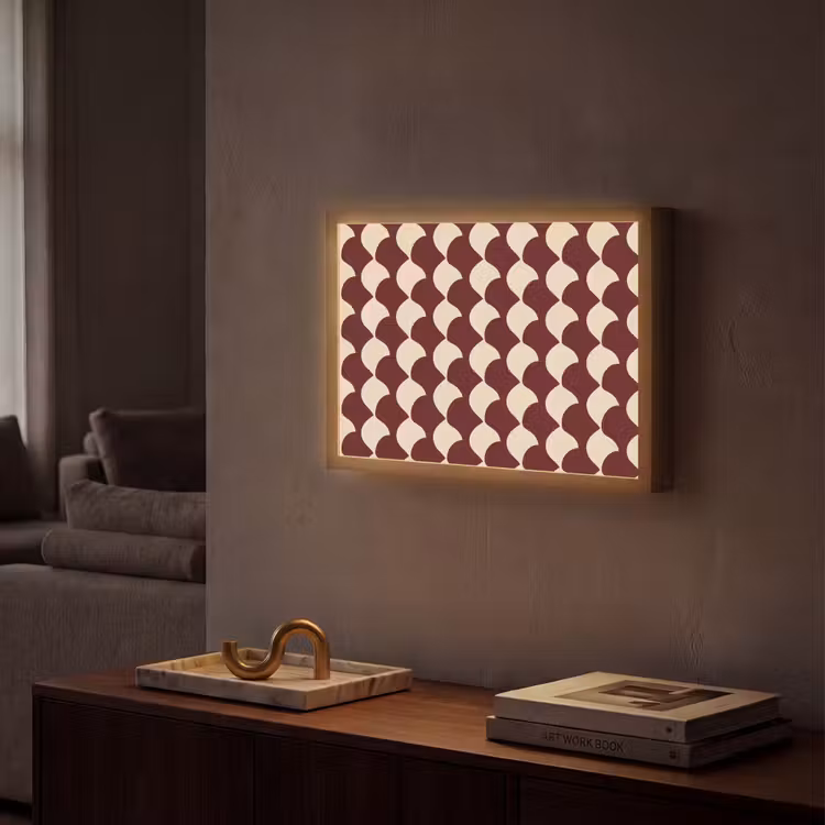 Rood - Tegelpatroon - Crème Light Box met batterij (Wandlamp) middel 907 -sfeer1