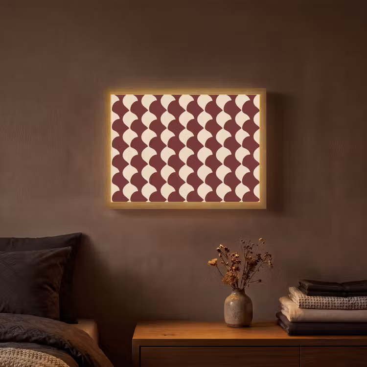 Rood - Tegelpatroon - Crème Light Box met batterij (Wandlamp) middel 907 -sfeer4