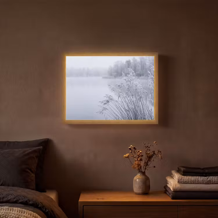 Riet - Bevroren - Winter - Natuur Light Box met batterij (Wandlamp) middel -sfeer4