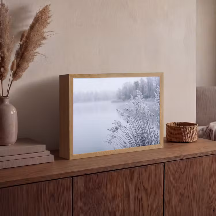 Riet - Bevroren - Winter - Natuur Light Box met batterij (Wandlamp) middel -sfeer2