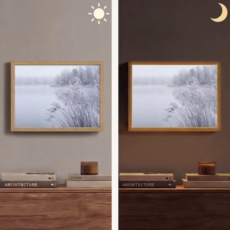 Riet - Bevroren - Winter - Natuur Light Box met batterij (Wandlamp) middel -sfeer3