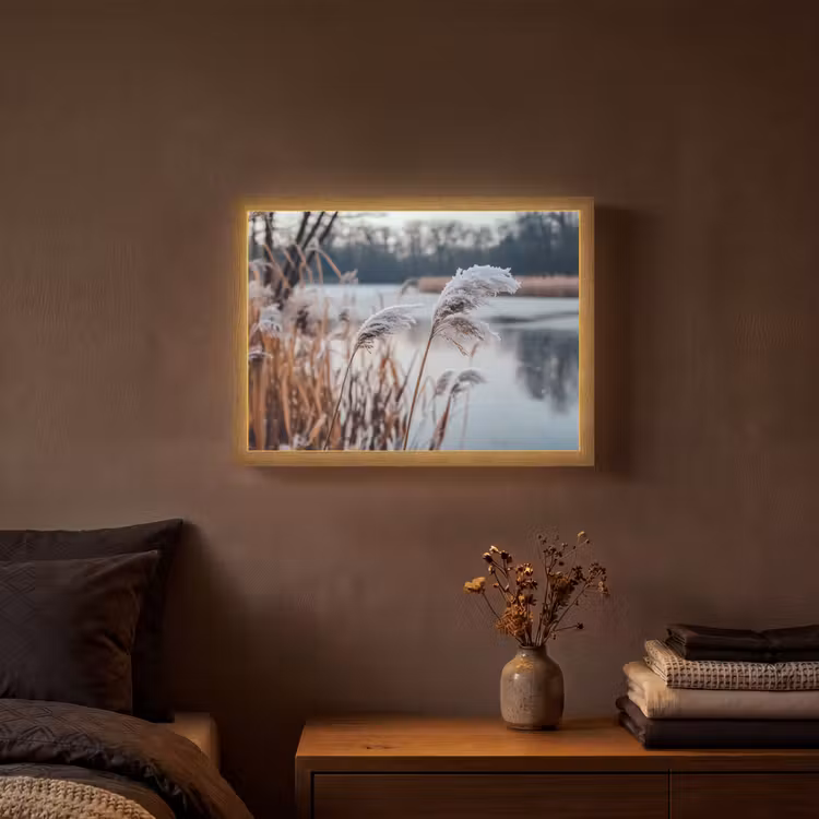 Riet - Gras - Natuur - Winter - Meer Light Box met batterij (Wandlamp) middel -sfeer4