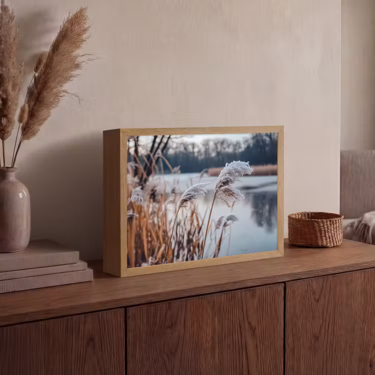 Riet - Gras - Natuur - Winter - Meer Light Box met batterij (Wandlamp) middel -sfeer2