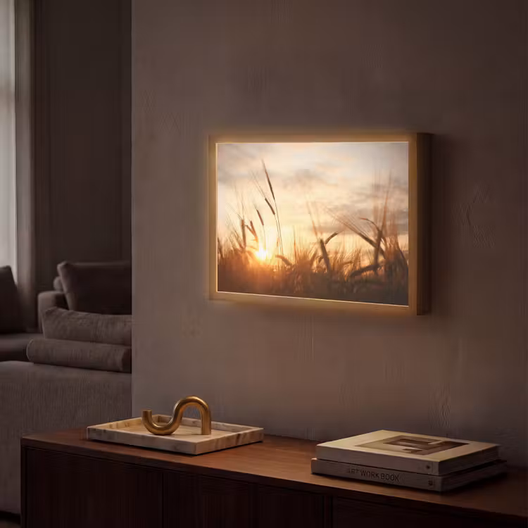 Riet - Gras - Zonsondergang - Natuur - Horizon Light Box met batterij (Wandlamp) middel -sfeer1