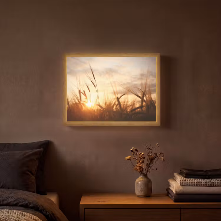 Riet - Gras - Zonsondergang - Natuur - Horizon Light Box met batterij (Wandlamp) middel -sfeer4