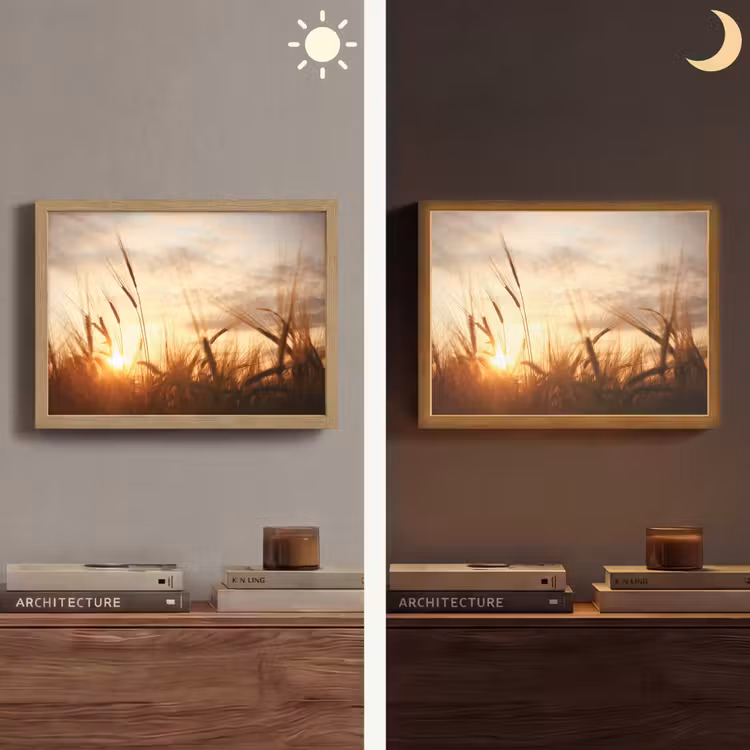Riet - Gras - Zonsondergang - Natuur - Horizon Light Box met batterij (Wandlamp) middel -sfeer3
