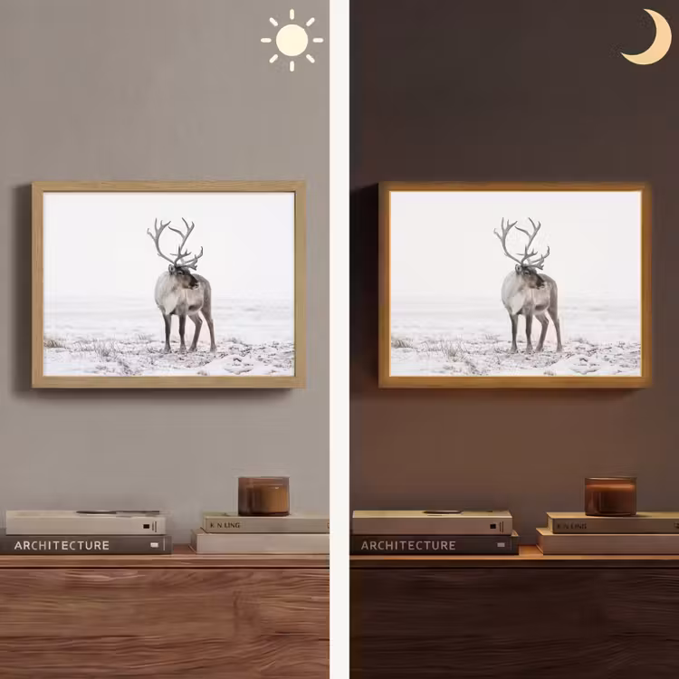 Rendier - Gewei - Sneeuw - Winter Light Box met batterij (Wandlamp) middel -sfeer3