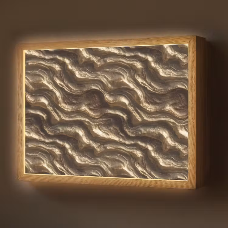 Reliëf - Golven - Abstract - Bronsgoud Light Box met batterij (Wandlamp) middel 907 -z3d_website