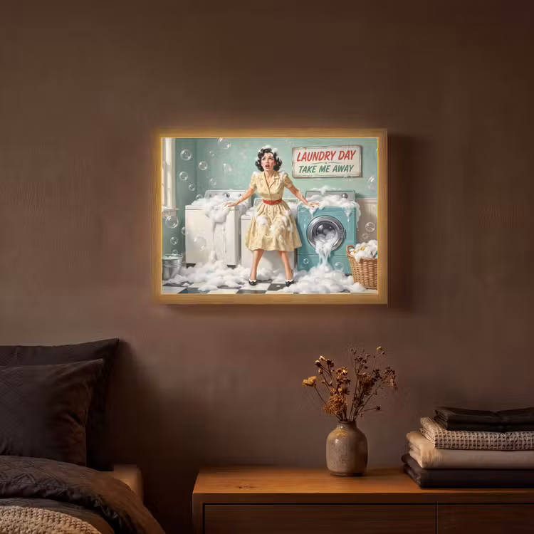 Retro - Blauw - Vrouw Light Box met batterij (Wandlamp) middel -sfeer4