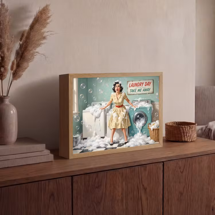 Retro - Blauw - Vrouw Light Box met batterij (Wandlamp) middel -sfeer2