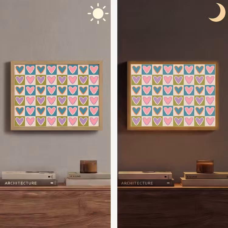 Retro - Kleuren - Patroon - Hartjes Light Box met batterij (Wandlamp) middel 907 -sfeer3
