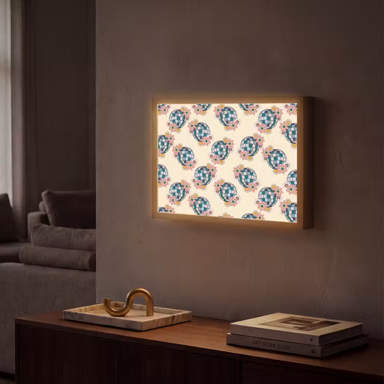 Retro - Disco - Bloemen - Discobal Light Box met batterij (Wandlamp) middel 907 -sfeer1
