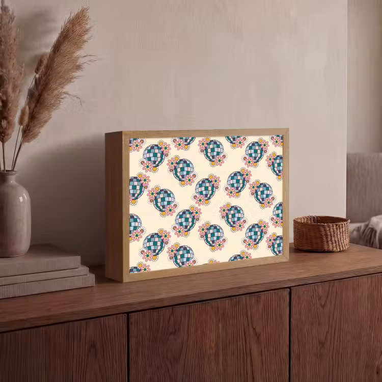 Retro - Disco - Bloemen - Discobal Light Box met batterij (Wandlamp) middel 907 -sfeer2