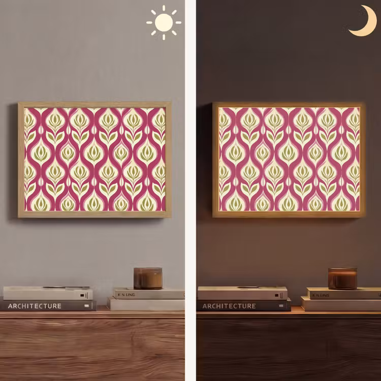 Retro - Floraal - Paars Light Box met batterij (Wandlamp) middel 907 -sfeer3