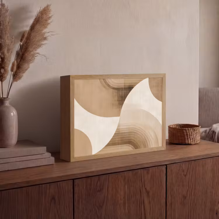 Retro - Geometrische lagen - Aardetinten Light Box met batterij (Wandlamp) middel -sfeer2
