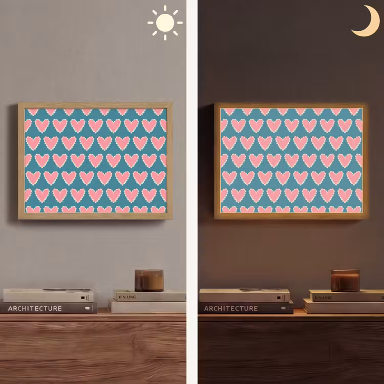 Retro - Hartjes - Patroon Light Box met batterij (Wandlamp) middel 907 -sfeer3