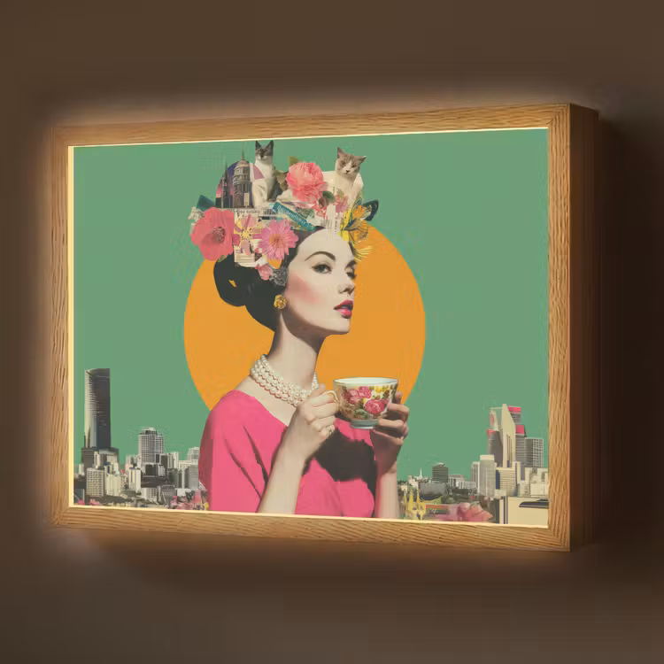 Retro - Vrouw - Stad - Zon Light Box met batterij (Wandlamp) middel -z3d_website