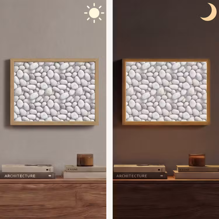 Steentjes - Grijs - Ovaal Light Box met batterij (Wandlamp) middel 907 -sfeer3
