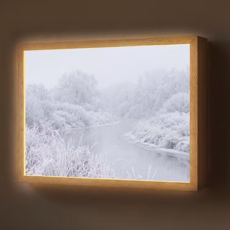 Rivier - Sneeuw - Bos - Winter - Schilderachtig Light Box met batterij (Wandlamp) middel -z3d_website