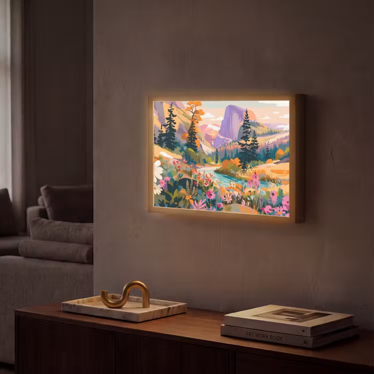 Rivier - Vallei vol bloemen - Levendig Light Box met batterij (Wandlamp) middel -sfeer1