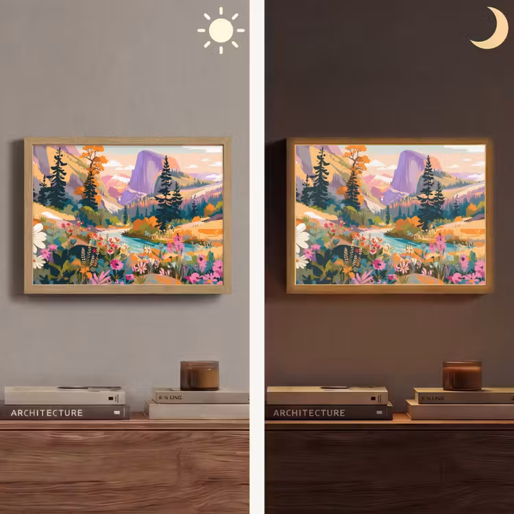Rivier - Vallei vol bloemen - Levendig Light Box met batterij (Wandlamp) middel -sfeer3